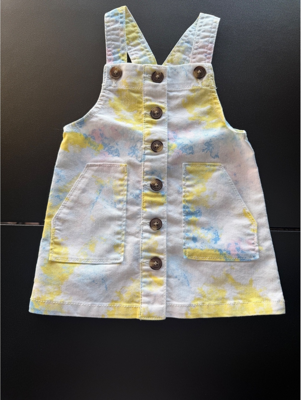 Wonder Nation Baby Girls Overall Dress 18M Pastel Tie Dye Button Front